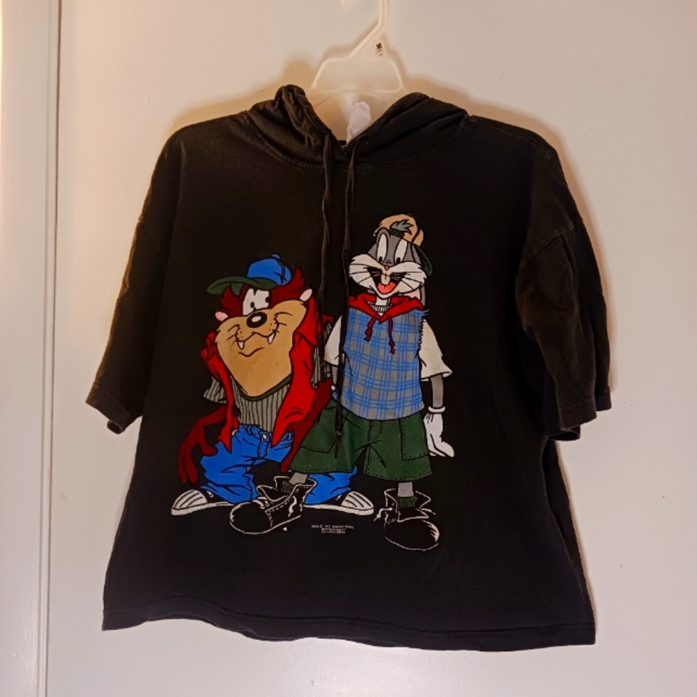 Vintage Sun Sportswear 1993 Looney Tunes Hooded T-Shirt Bugs‎ Bunny Taz One Size